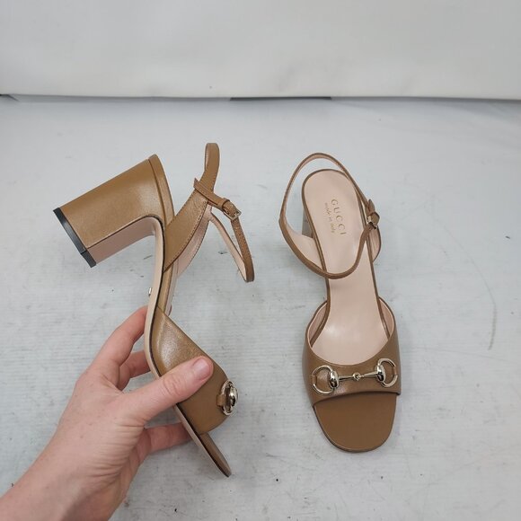 Gucci Brown Lady Horsebit Leather Heel Sandal - Picture 1 of 10